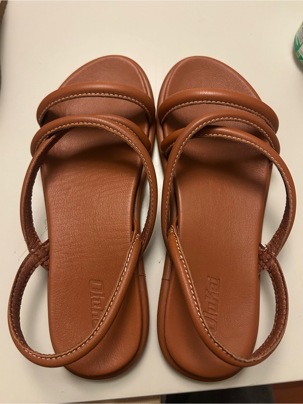 OluKai Tiare scrappy Cognac Leather Slingback Sandals Size 7